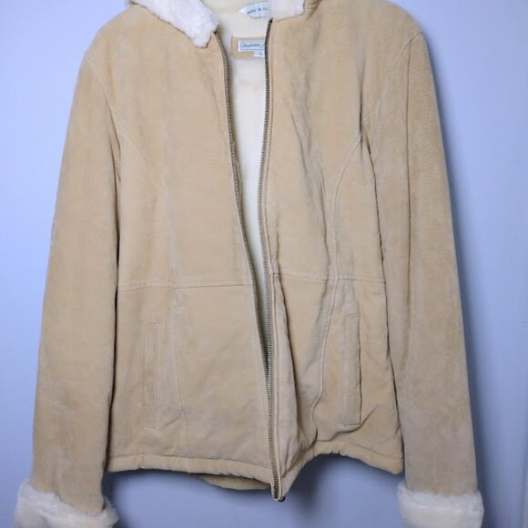 Stephanie Andrews Sueded Leather Coat/Jacket W/Hood Shearling Lined-Heavy SMALL - Picture 2 of 14
